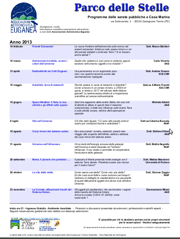 Programma Parco delle Stelle 2013