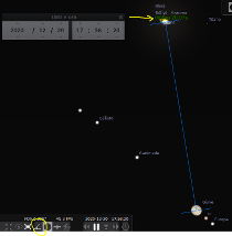 Figura 8 Screenshot di Stellarium con l’uso dello strumento righello per il calcolo della separazione angolare tra Giove e Saturno - click per ingrandire